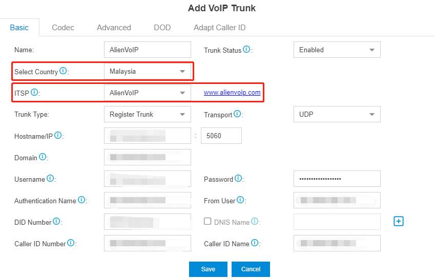 AlienVoIP add cloud trunk