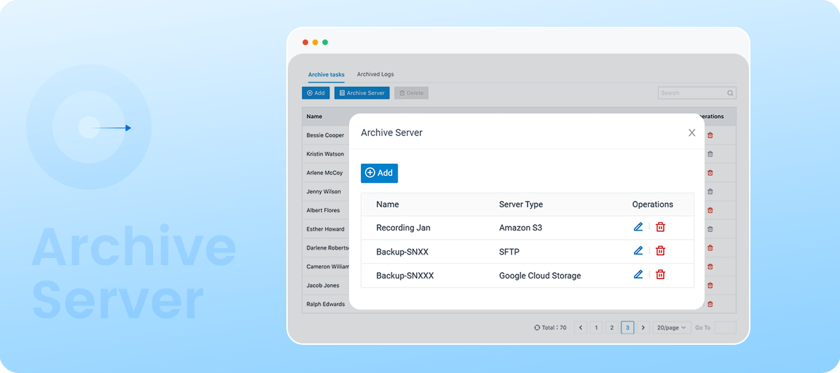 Remote Archiving-Archive Server Interface