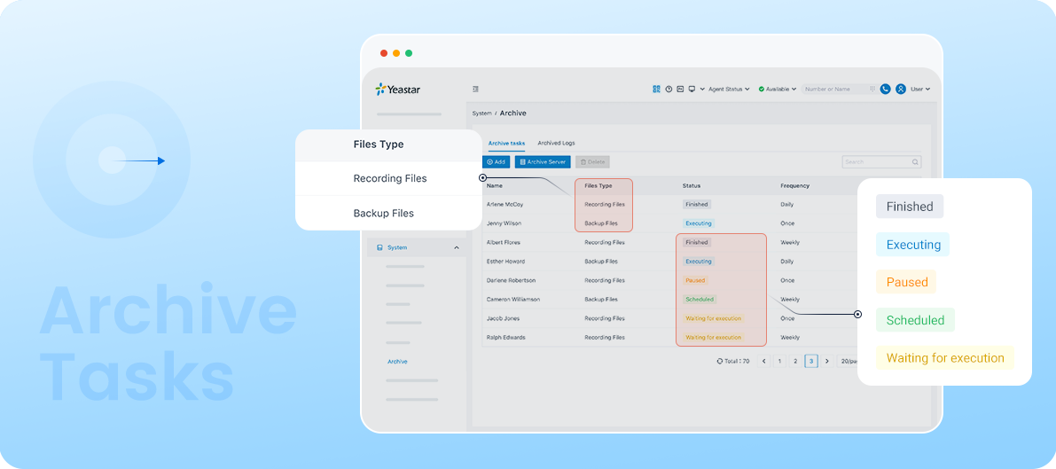 Remote Archiving-Archive Tasks Interface