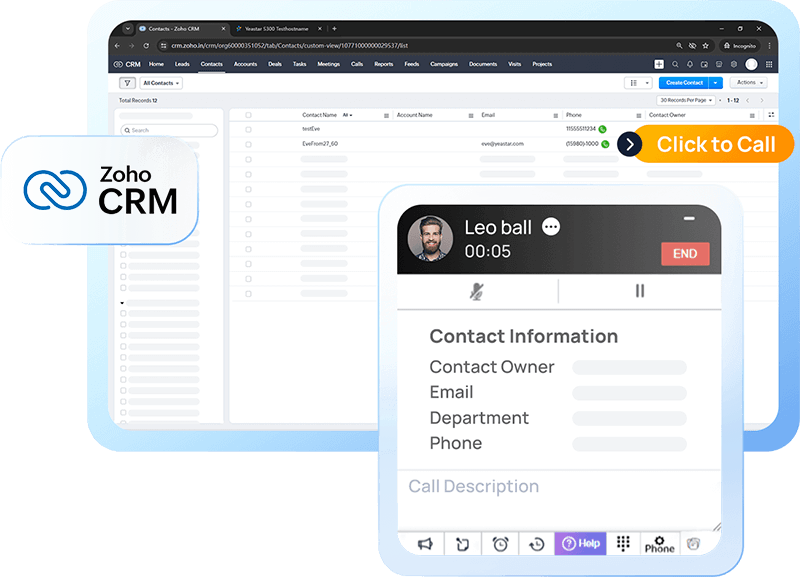 Zoho crm integration via zoho phonebridge