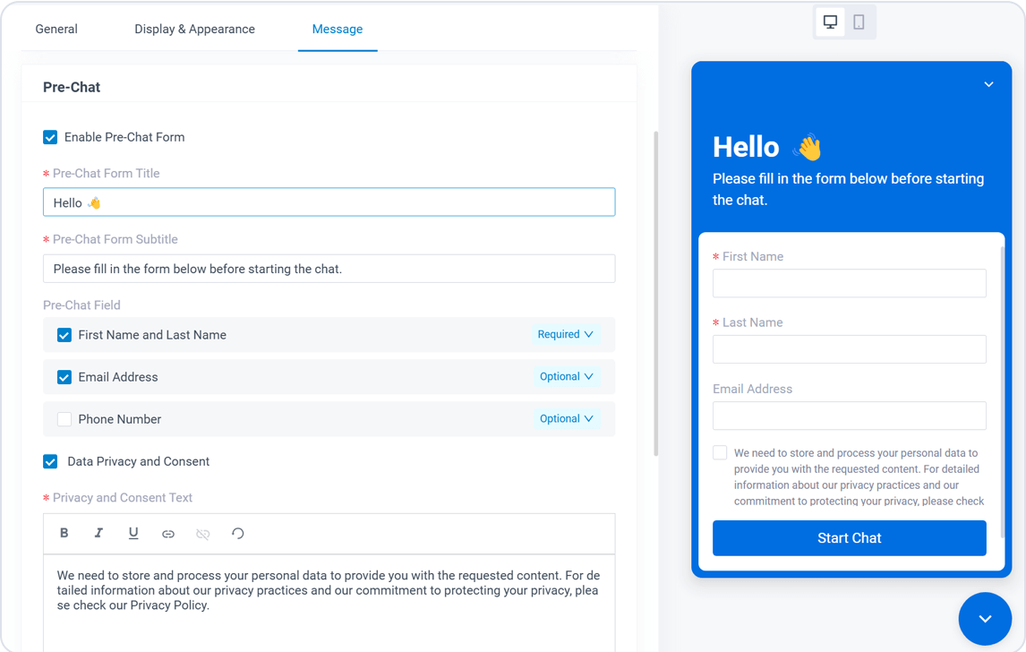 Yeastar-live-chat-pre-chat-form-setting