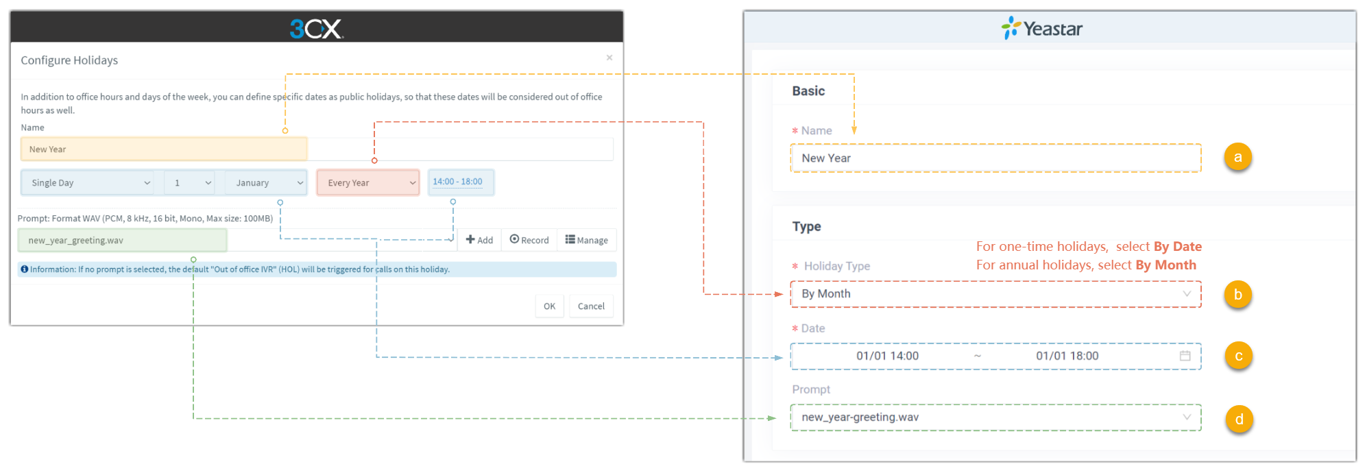 Copy 3CX Holiday Configurations To Yeastar