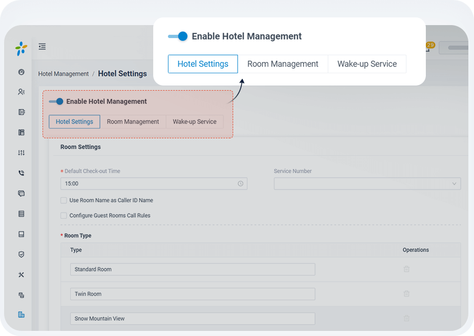 Configuración del hotel y gestión de habitaciones